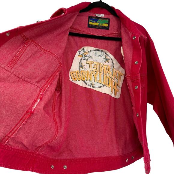 Vintage Planet Hollywood Tony Nowak Collection Red Denim Jacket Retro - Picture 9 of 13
